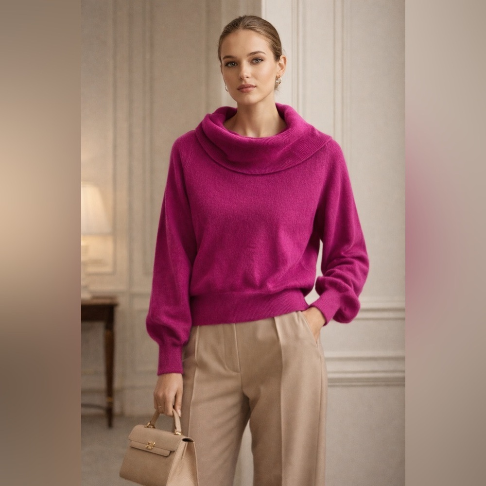 Marks & Spencer Fuchsia Cowl Neck Cashmere Sweater Size S/M